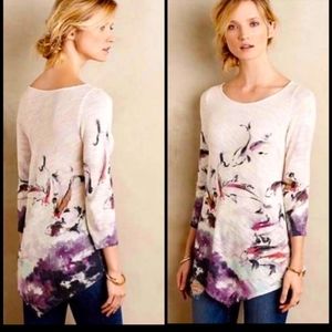 Floral Print Women's Sweater - Purple and White